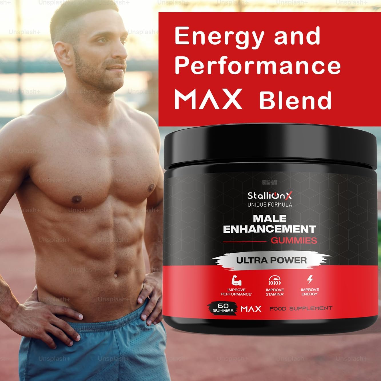 StallionX MAX Male Gummies, Maxed Out with Muira Puama and Fenugreek Plus Ashwagandha and Maca, Pack of 60 Gummies...Stallion X, 30 Servings