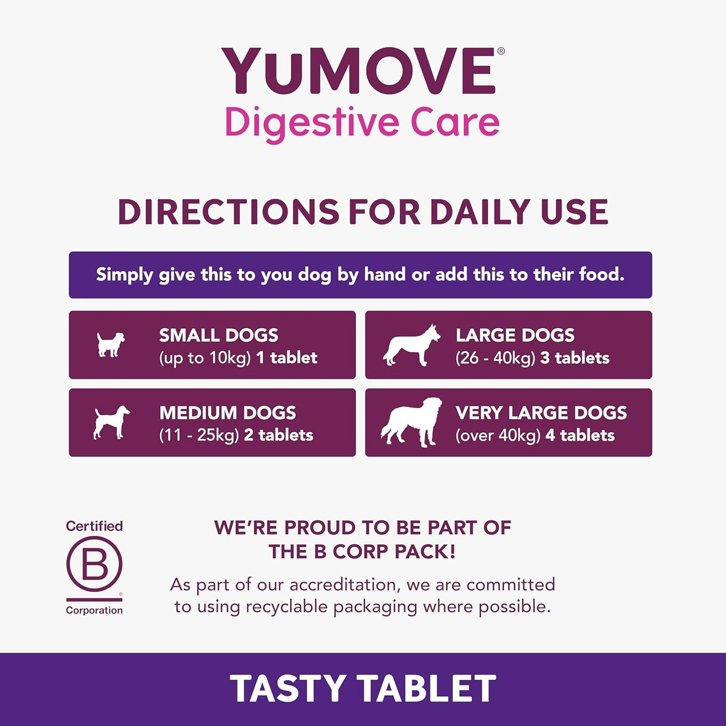 YuMOVE Digestive Care, Dog Pre and Probiotics Supplement for Gut Health, Digestive Support for All Ages and Breeds, 120 Tablets - Eco Friendly and Letter Box Ready Packaging